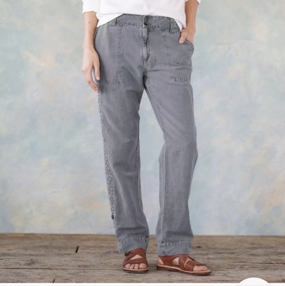 Sundance Organia Gray Cotton Lace Side Stripe Convertible Surplus Pants 4p